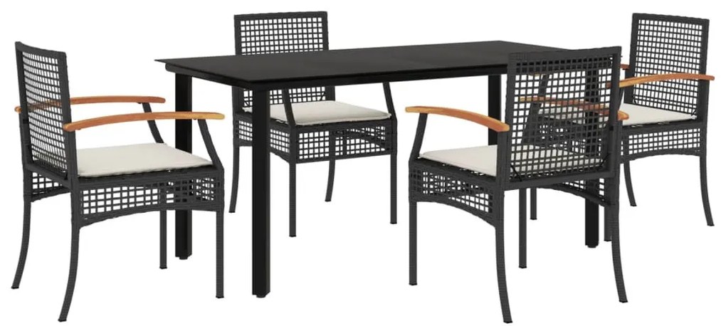 5 részes fekete polyrattan kerti étkezőgarnitúra párnákkal
