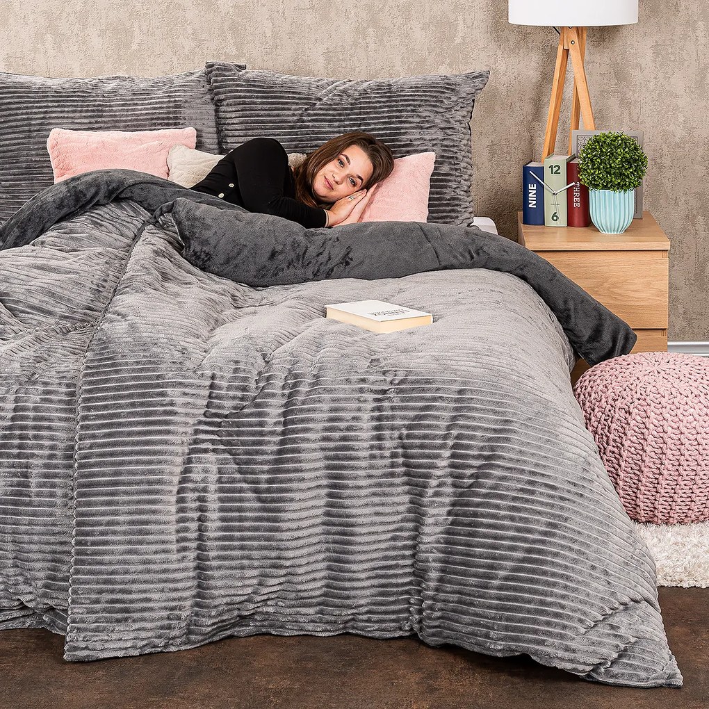 4Home mikroflanel Stripe ágyneműhuzat szürke, 140 x 200 cm, 70 x 90 cm