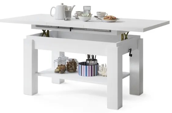Fehér ADONIS kihúzható konferencia- és étkezőasztal polccal