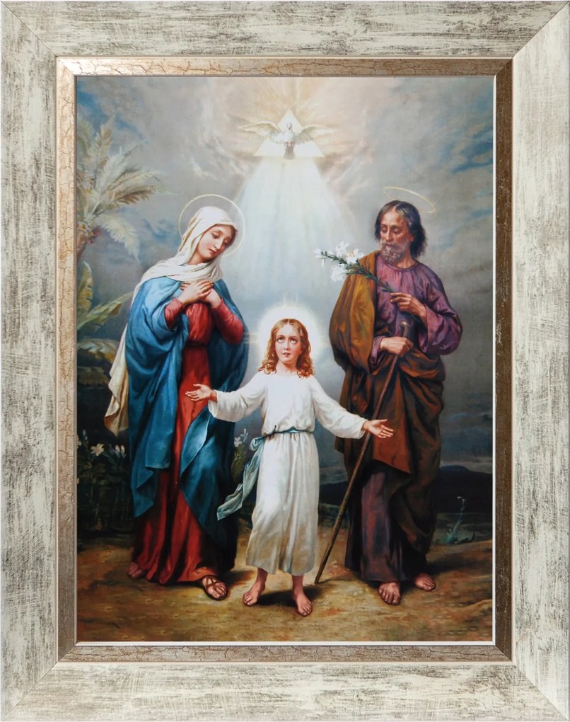 Szent Család Vallásos Vászonkép Fehér Díszített Keretben 30X40