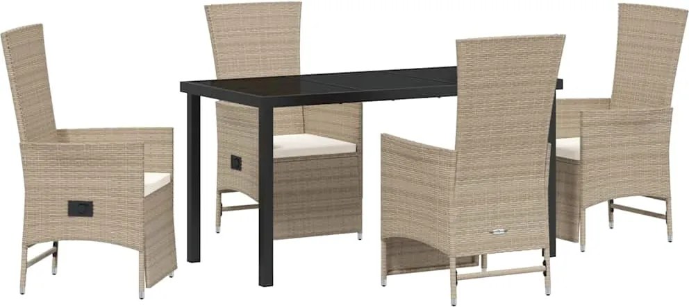 vidaXL Kert étkező szett párnával 5 pcs Bézs polirattan
