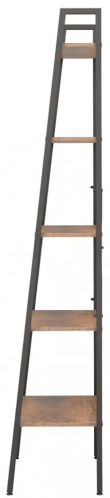 5 szintes sötétbarna és fekete állópolc 56 x 35 x 174 cm