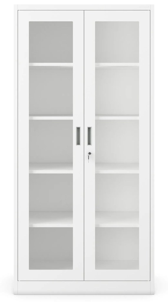Vitrines fém szekrény üvegezett ajtókkal AMELIA, 900 x 1850 x 400 mm, fehér