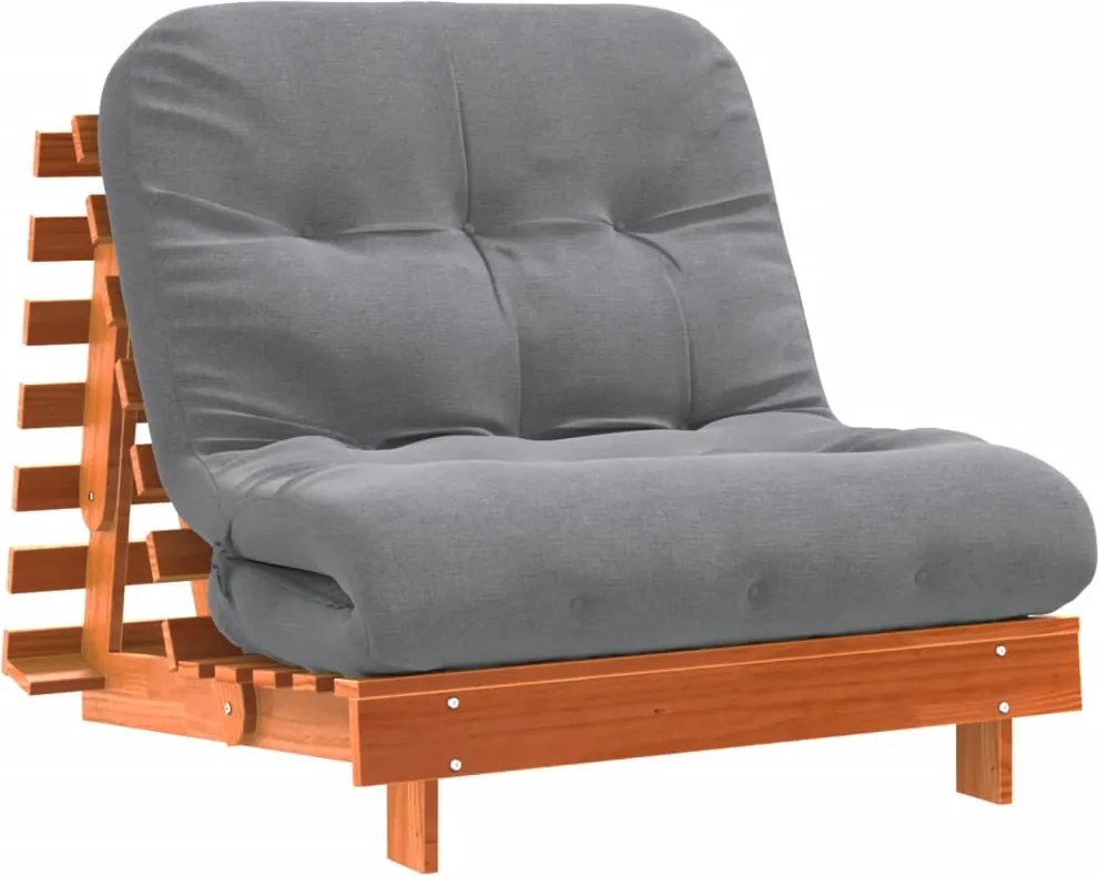 vidaXL viaszbarna tömör fenyőfa futon kanapéágy matraccal 90x206x11 cm