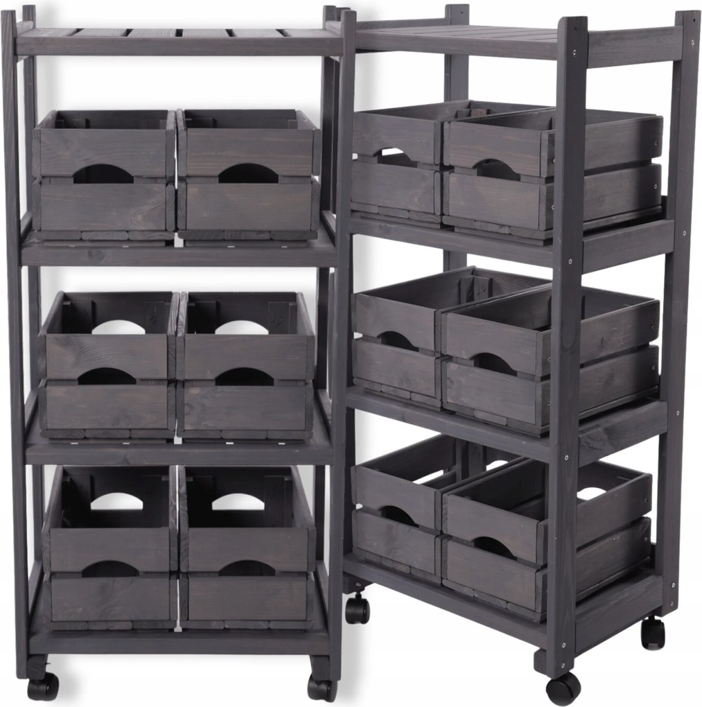 Fa gurulós könyvespolc 6 Dobozos Eko mobil könyvespolc