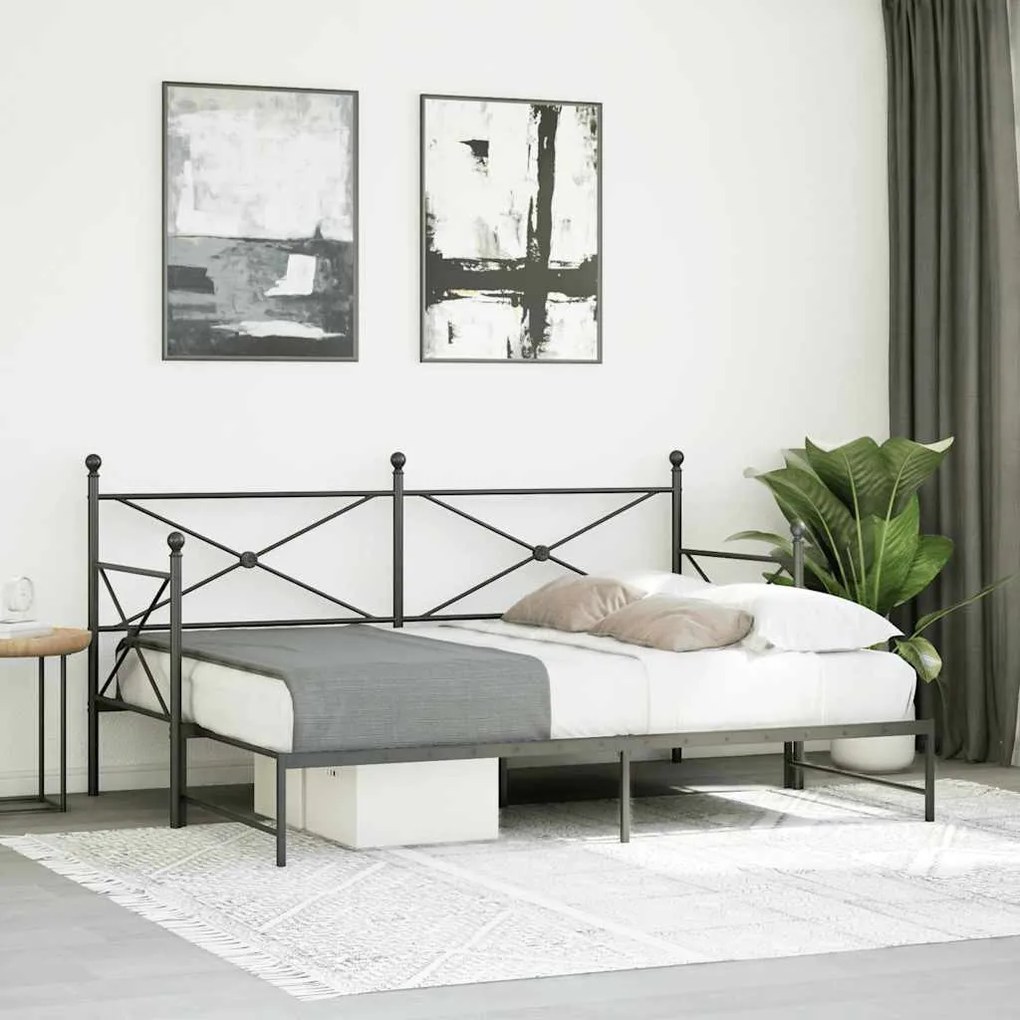fekete acél kihúzható kanapéágy matrac nélkül 75x190 cm