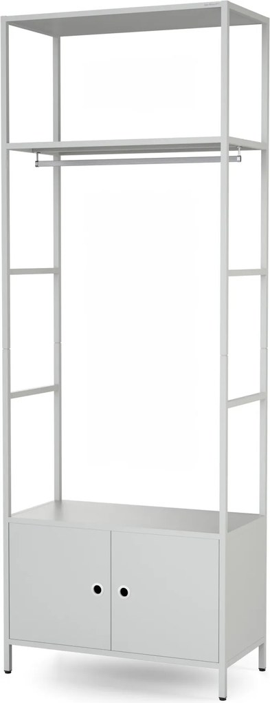 Irodai polc nyitott ruhaakasztó rúddal, recepcióra és váróterembe, fém, szürke, 800x2200x400 mm: ARIEL