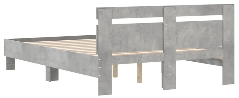 betonszürke szerelt fa ágykeret fejtámlával 135x190 cm
