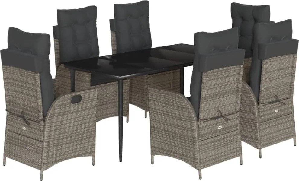 vidaXL 7 részes szürke polyrattan kerti étkezőgarnitúra párnával