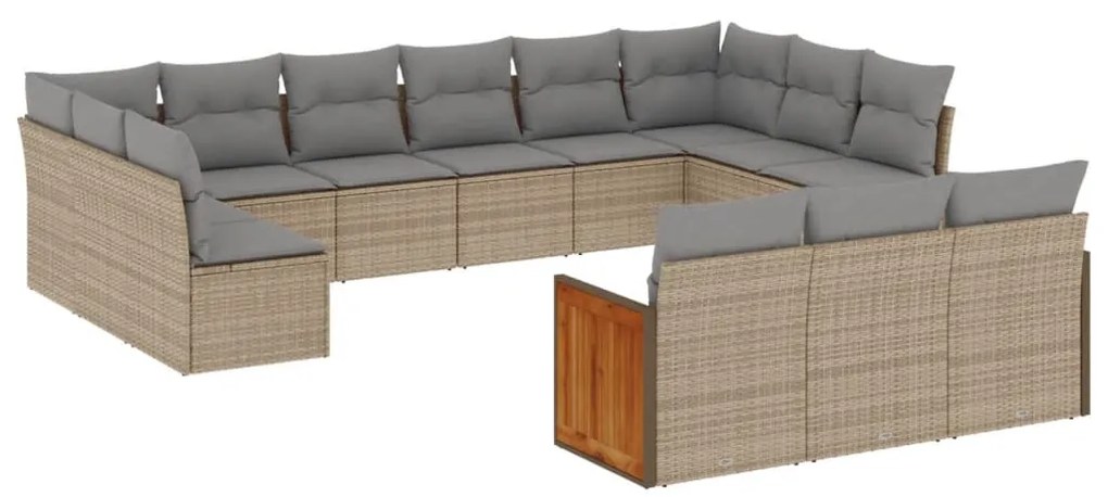 13 részes bézs polyrattan kerti ülőgarnitúra párnákkal