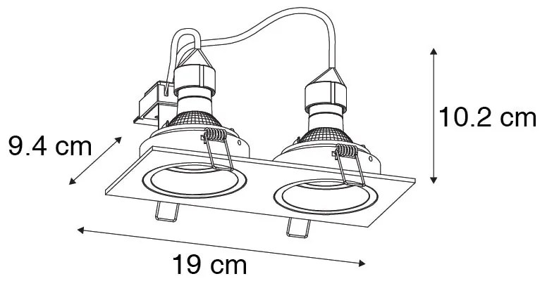 Négyzet alakú beépített spotlámpa fekete állítható 2-lámpás - Chuck