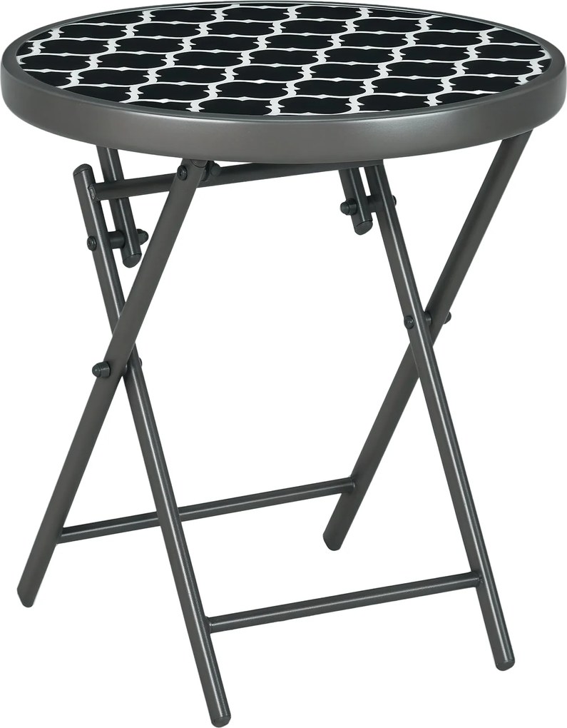 Outsunny Összecsukható Oldaltábla, Üveges Összecsukható Asztal, Kis Kempingasztal, Kerek Kanapé Asztal Erkély Asztalhoz Erkélyre Teraszra Nappaliba Ir