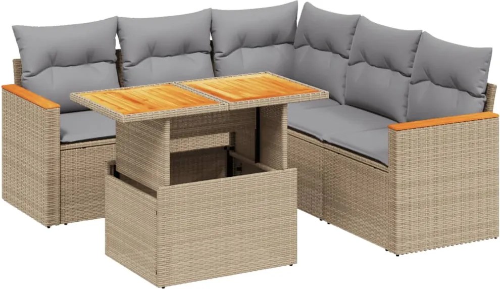 vidaXL 6 részes bézs polyrattan kerti ülőgarnitúra párnával