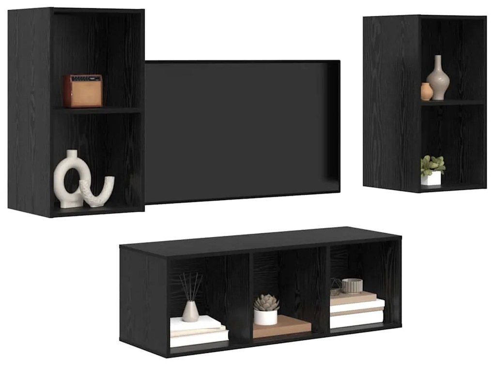 TV Szekrény Szett 3 pcs Musta tammi 37 x 37 x 107 cm Faanyag