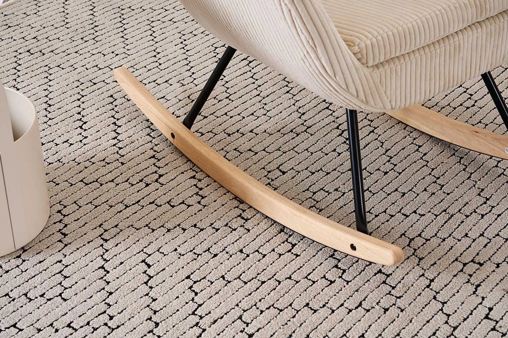 Hintaszék, relaxációs szék, szoptatós fotel kordbársony kárpitozással, krém-bézs színű