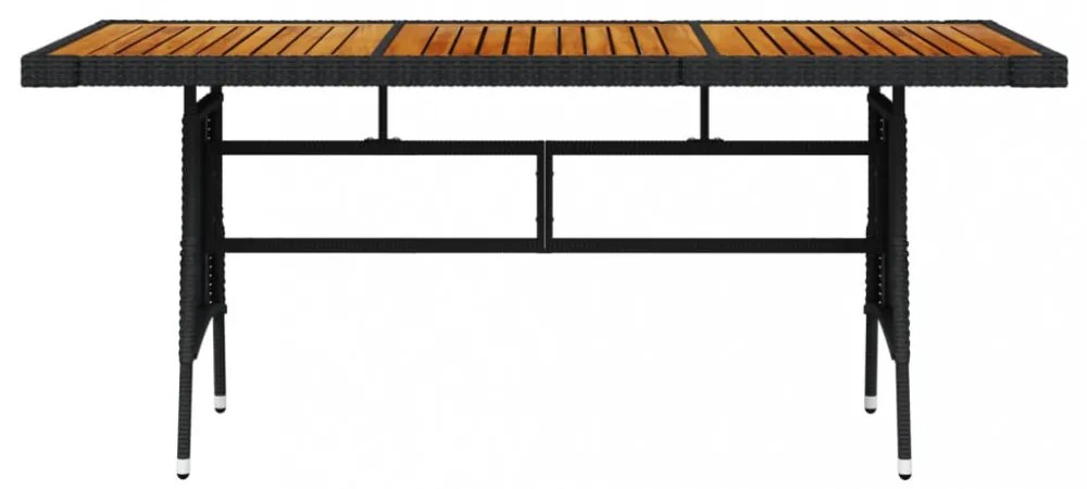 fekete polyrattan és tömör akácfa kerti asztal 160 x 70 x 72 cm