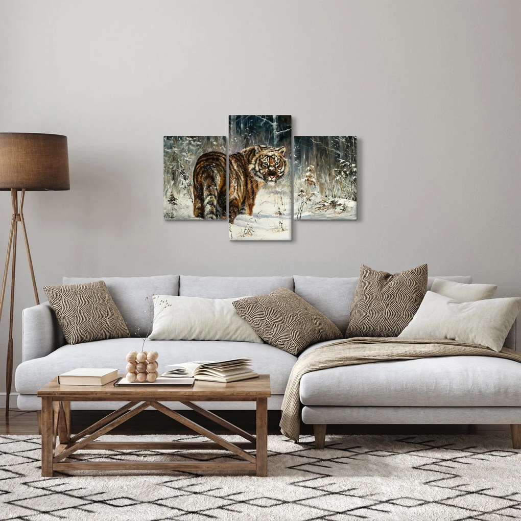 Kép - tigris a havas erdőben, olajfestmény (90x60 cm)