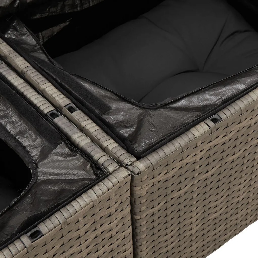 11 darabos Kerti Sofa Szett Párnákkal Szürke Poli Rattan Akácia, 2 személyes Kerti Sofa Tárolóval és Párnákkal Szürke Poli Rattan, 3 darabos Kerti Étkező Szett Párnákkal Szürke Poli Rattan Akácia