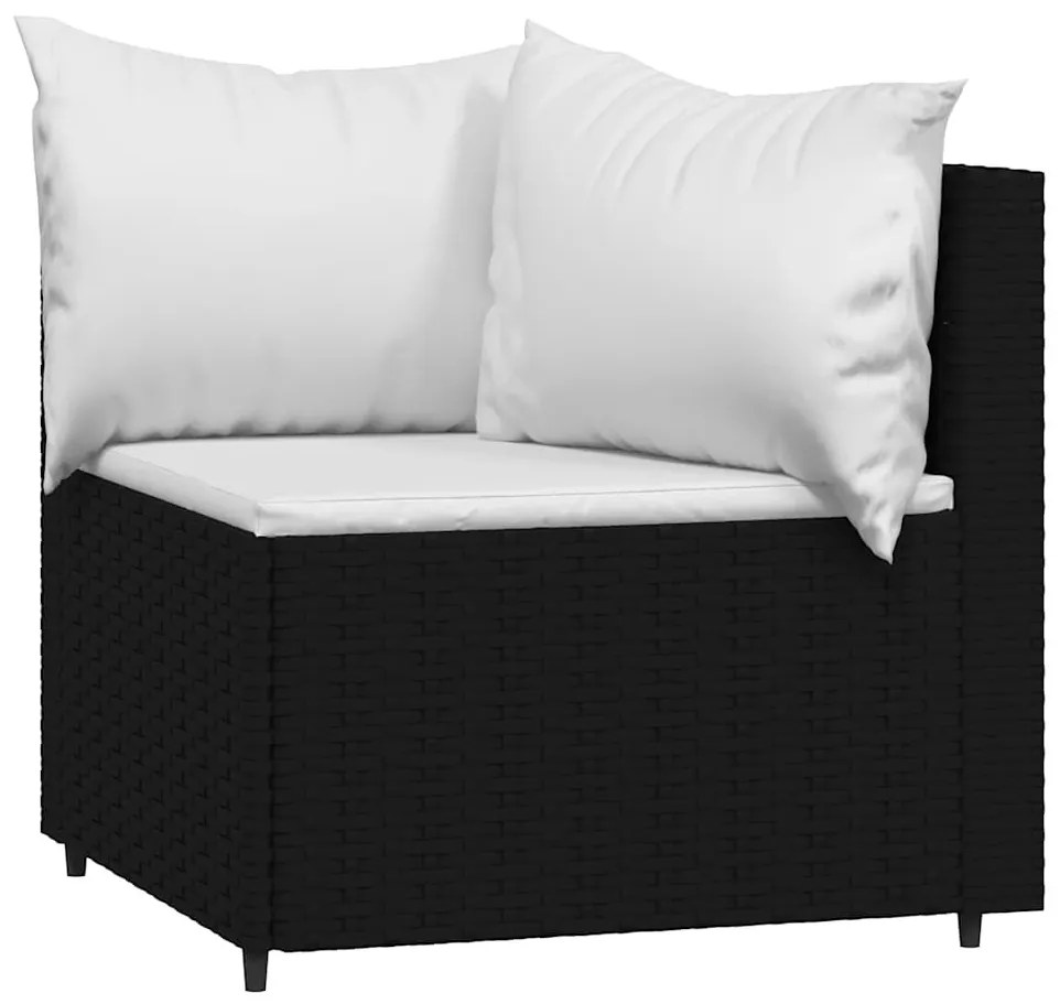 3 részes fekete polyrattan kerti ülőgarnitúra párnákkal
