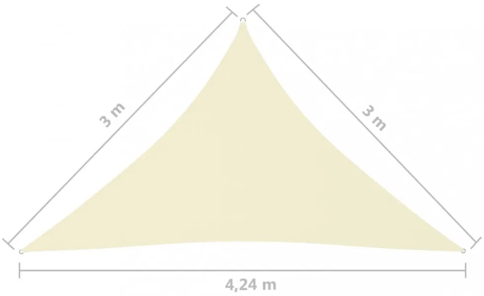 krémszínű háromszögű oxford-szövet napvitorla 3 x 3 x 4,24 m