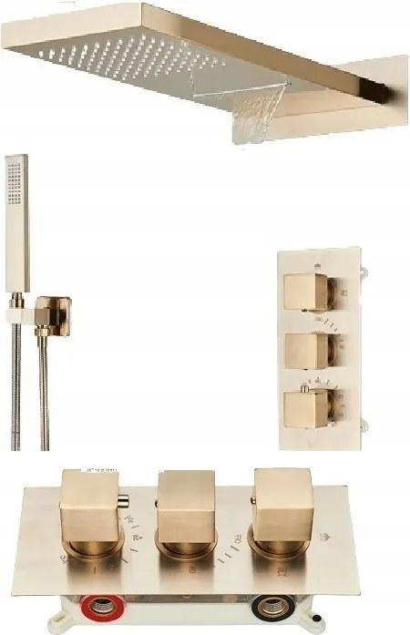 Zuhanyszett arany matt Termosztát Vízesés
