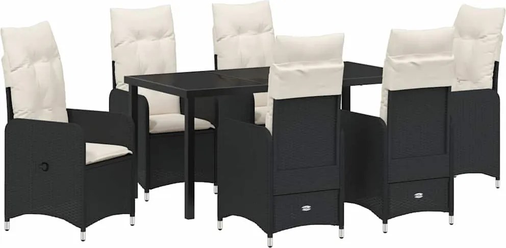 vidaXL Kert étkező szett párnával 7 pcs Fekete polirattan
