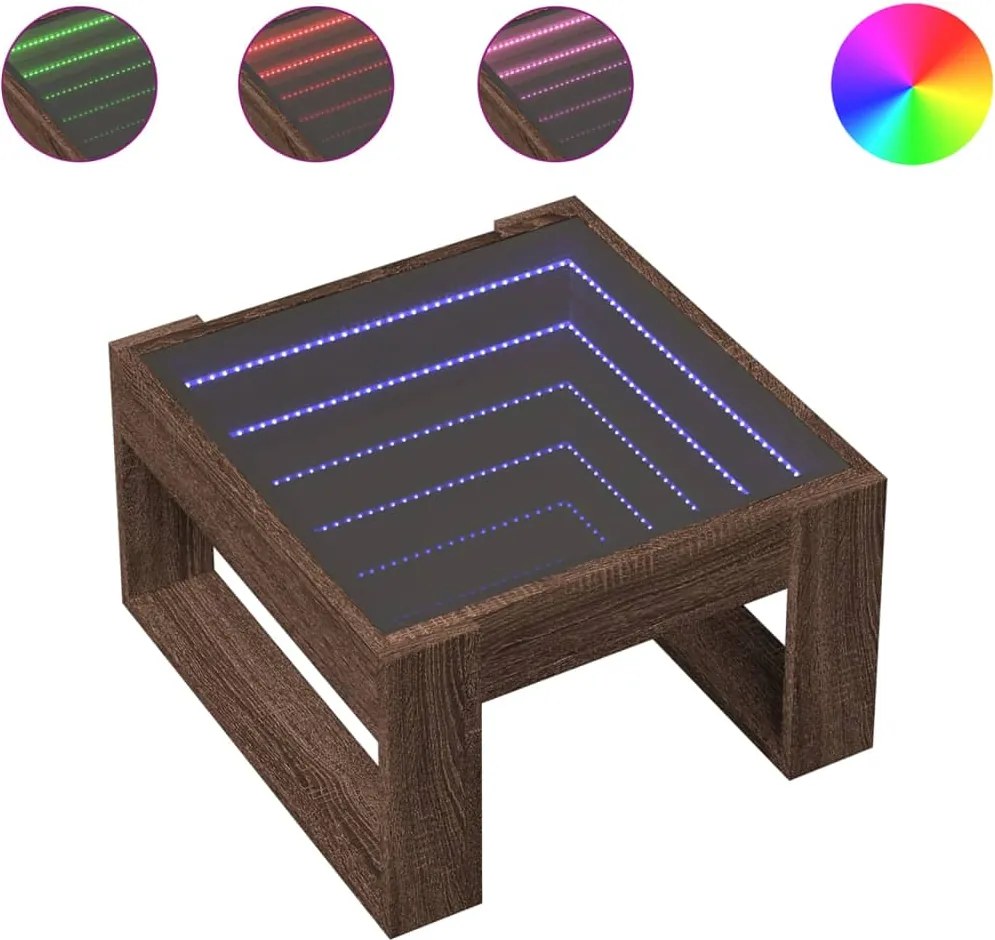 vidaXL barna tölgy végtelen hatású LED-es dohányzóasztal 50x53x30 cm