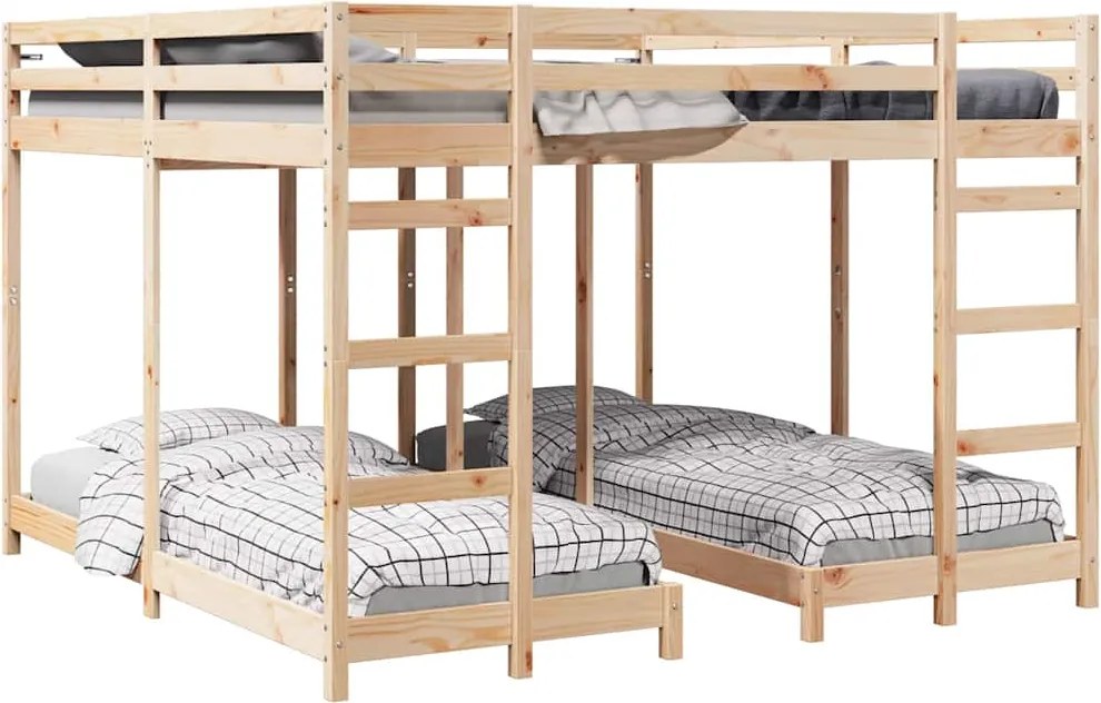 vidaXL Háromszintes emeletes ágykeret Természetes 80 / 200 x 200 cm