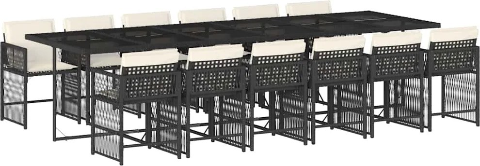 vidaXL 13 részes fekete polyrattan kerti ülőgarnitúra párnákkal