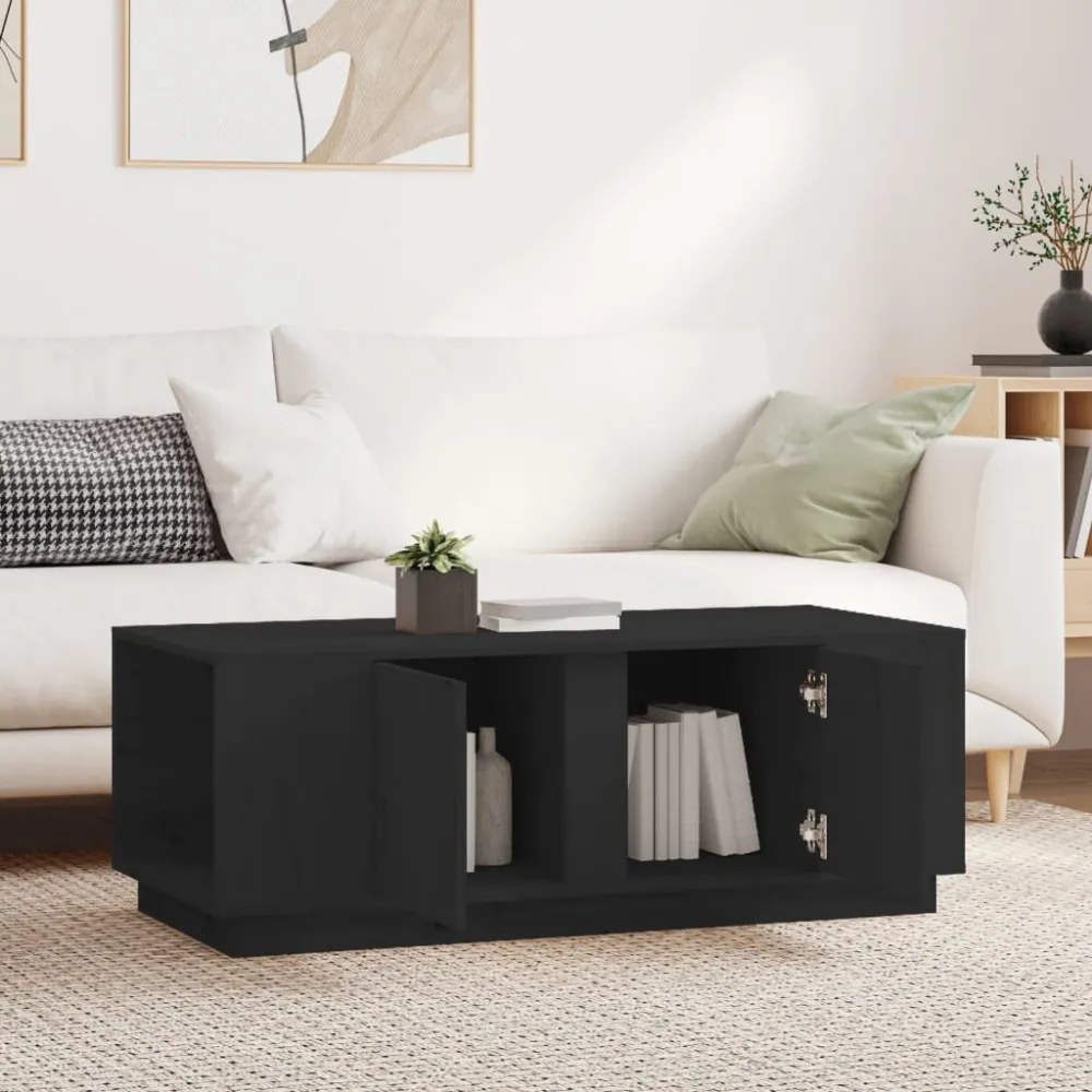 fekete tömör fenyőfa dohányzóasztal 110x50x40 cm