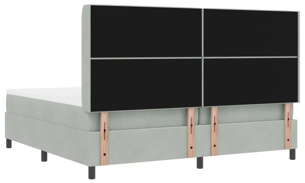 Boxspring Ágy Matresszel & LED Fény Szürke 200x200 cm Bársony