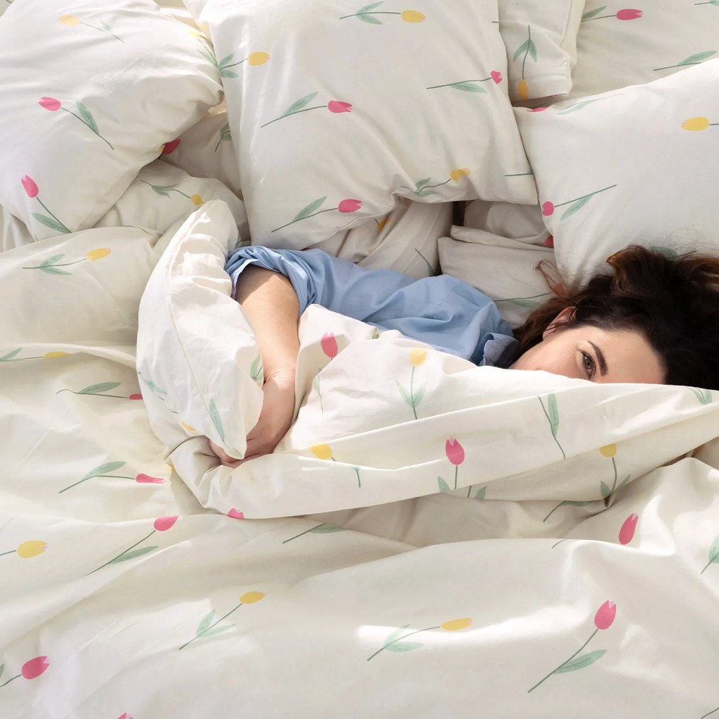 Goldea pamut ágyneműhuzat - tulipánok 140 x 220 és 70 x 90 cm