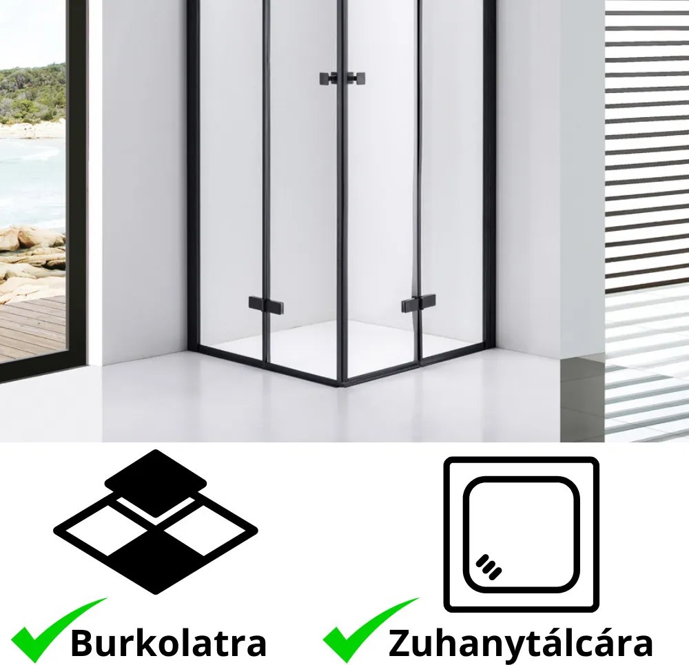 Stuxi Verona Duo Black 110x110 cm szögletes két csuklóajtós zuhanykabin, 6 mm vízlepergető üveggel, fekete