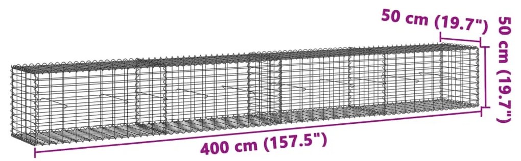 horganyzott vas gabion kosár fedéllel 400 x 50 x 50 cm
