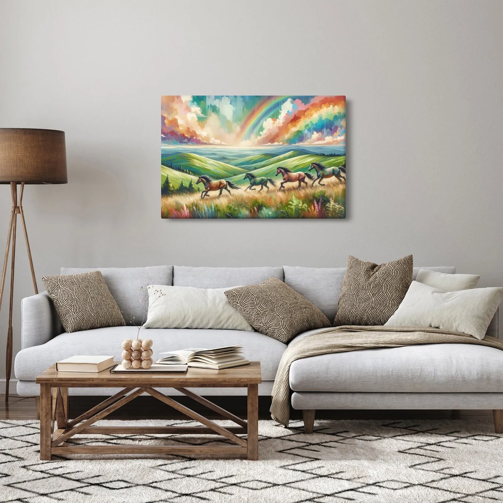 Kép – Vágtázó lovak a tájban (90x60 cm)