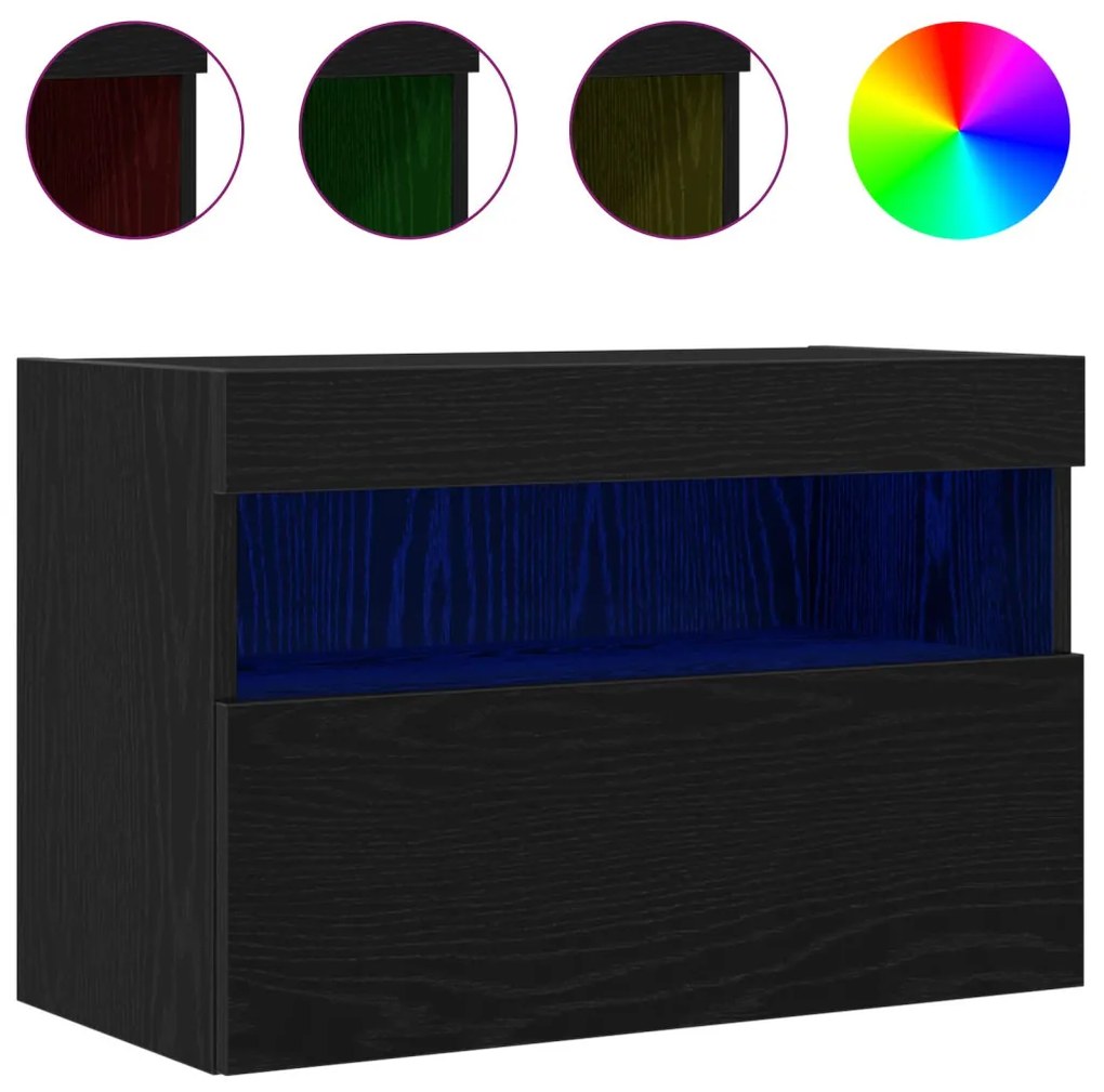 TV faliszekrény LED világítással 2 db Fekete tölgy 60x30x40 cm