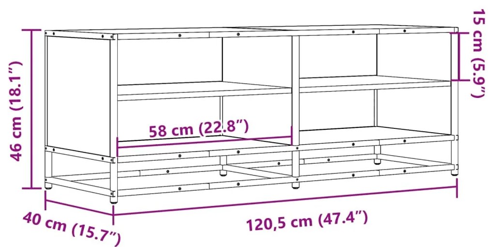 fekete szerelt fa és fém TV-szekrény 120,5x40x46 cm