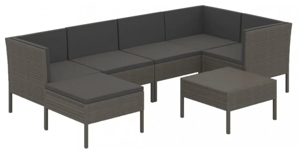 vidaXL 7 részes szürke polyrattan kerti ülőgarnitúra párnákkal