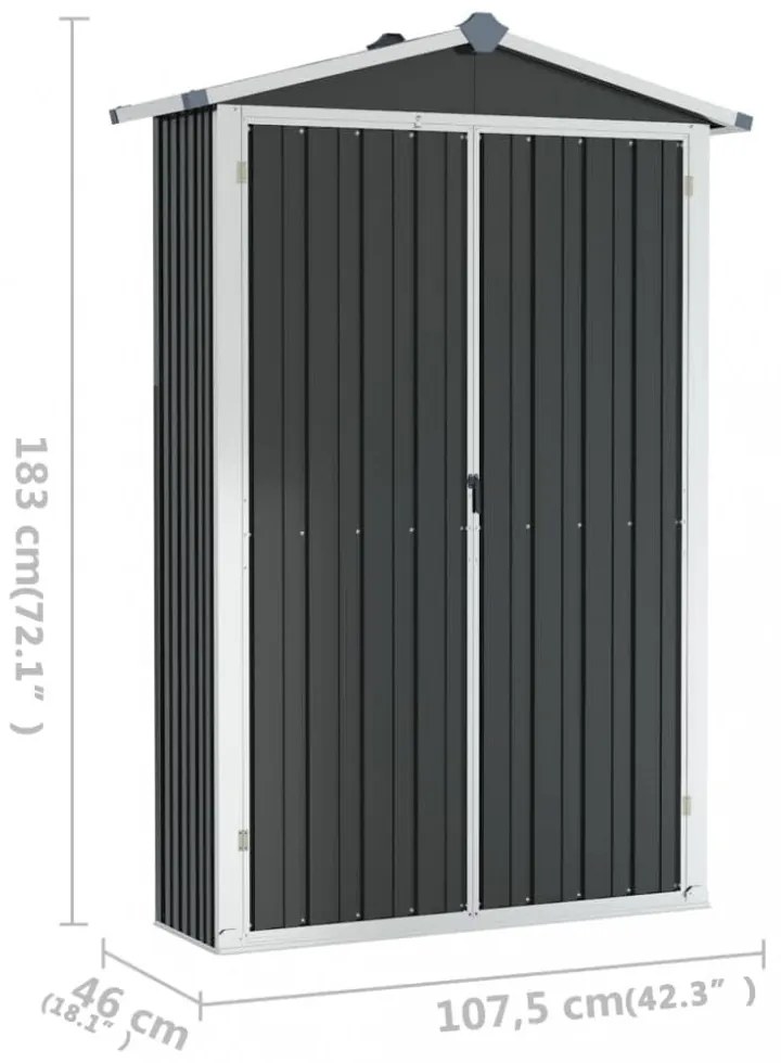 antracitszürke horganyzott acél kerti fészer 116x45x175 cm