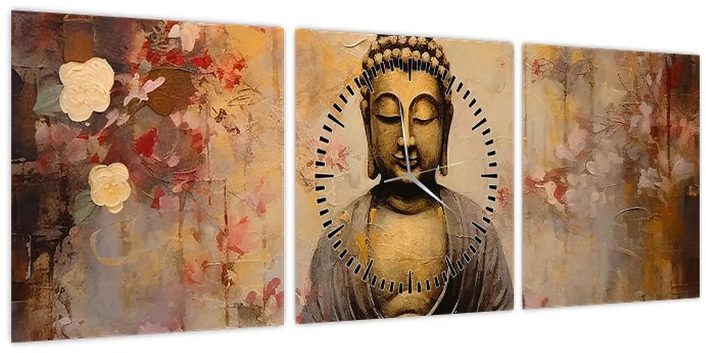 Kép - Buddha, festészet (órával) (90x30 cm)