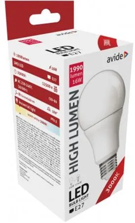 LED izzó, E27, gömb, A70, 16W, 1901lm, 3000K, AVIDE (AVLED015)