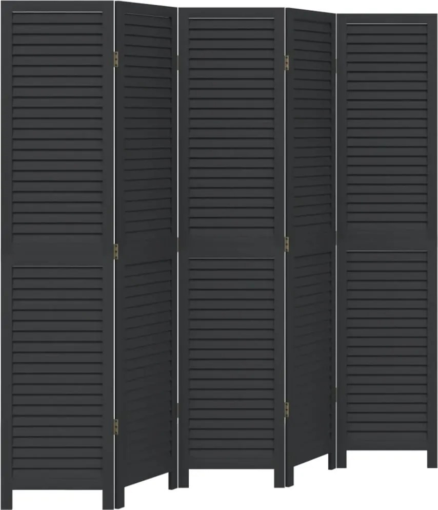 vidaXL 5 paneles fekete tömör császárfa térelválasztó