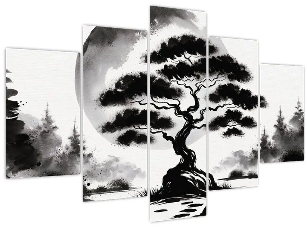 Kép – Fekete-fehér bonsai (150x105 cm)