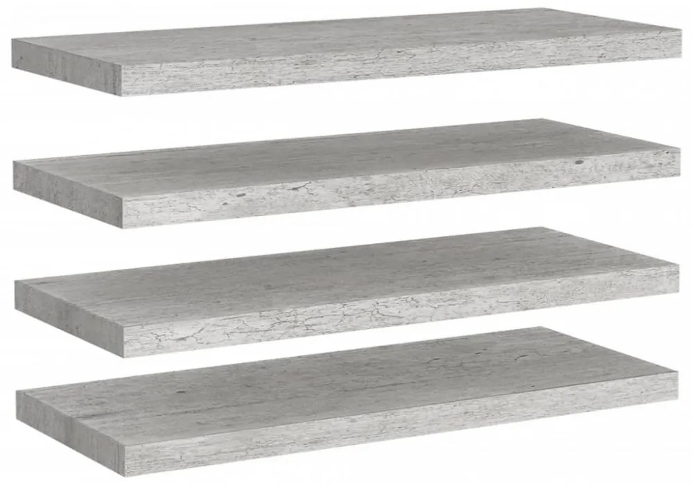 4 db betonszürke MDF lebegő fali polc 80 x 23,5 x 3,8 cm