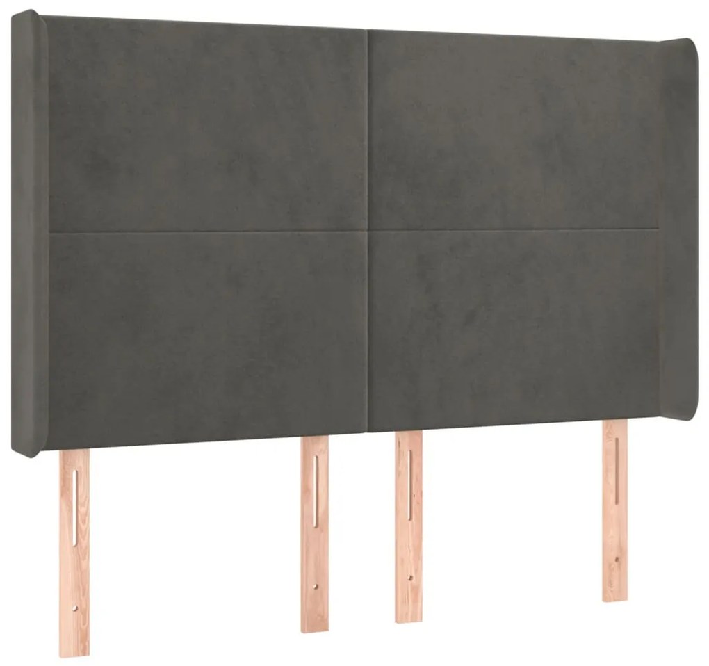 sötétszürke bársony LED-es fejtámla 147x16x118/128 cm
