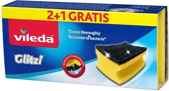 Súrolószivacs, 2+1 db, antibakteriális, VILEDA Glitzi, sárga (KHTV70)