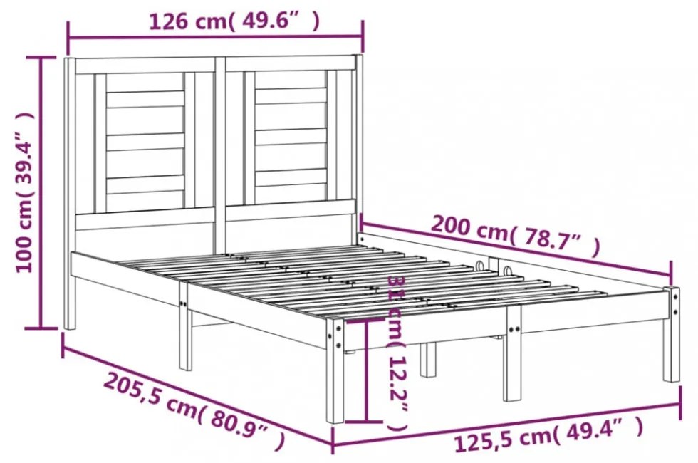 vidaXL tömör fenyőfa ágykeret ágy matrac nélkül 120 x 200 cm