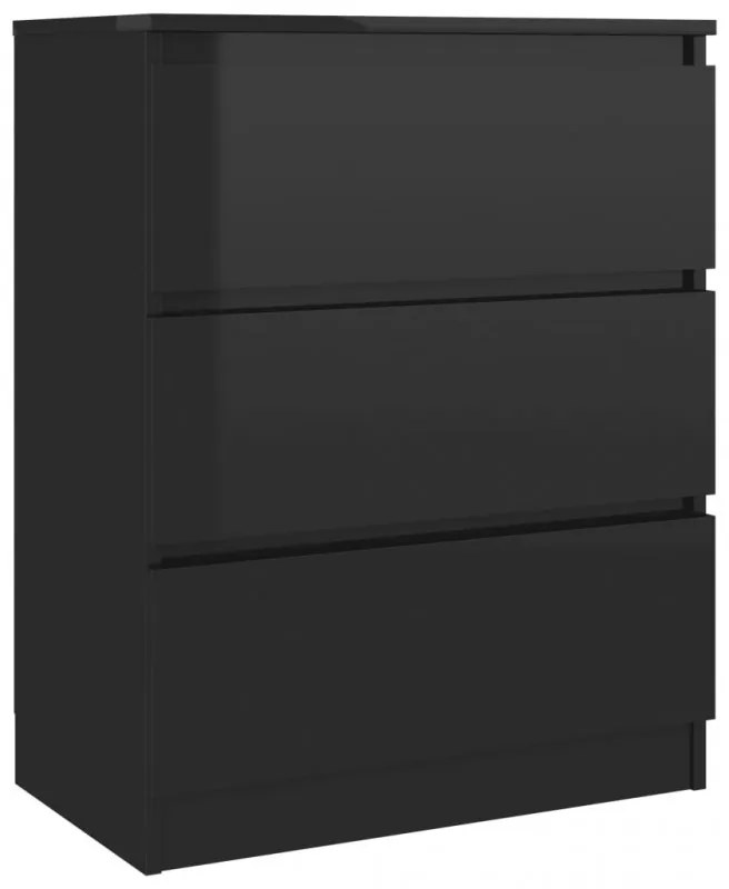 Magasfényű fekete forgácslap komód 60x33,5x76 cm