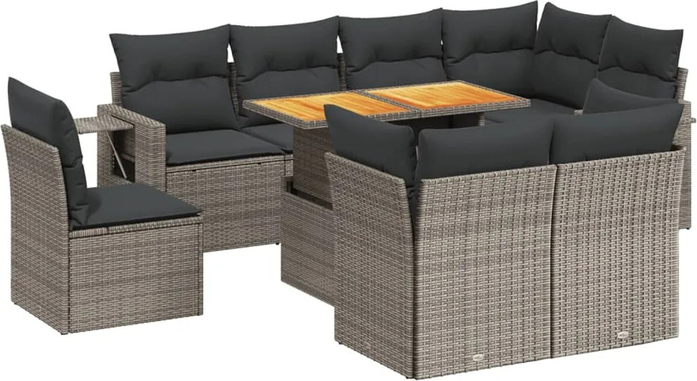 vidaXL 9 részes szürke polyrattan kerti ülőgarnitúra párnákkal
