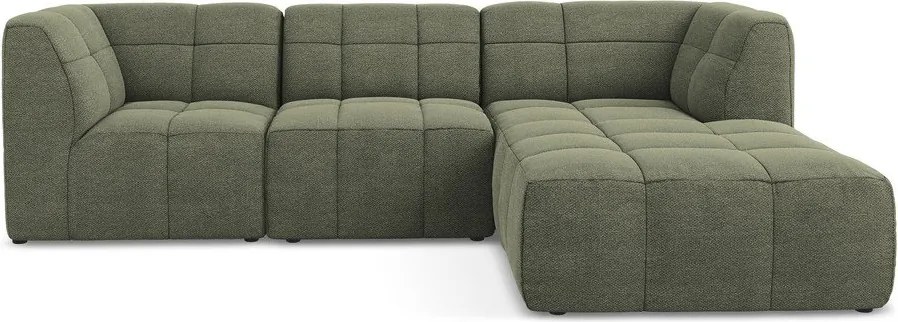 Zöld buklé sarokkanapé (jobb oldali-heverő résszel) Aloha – Makamii